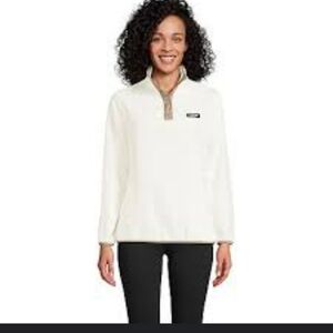 Lands End Heritage Half Button Fleece Beige And Cream Large Hiking Camping